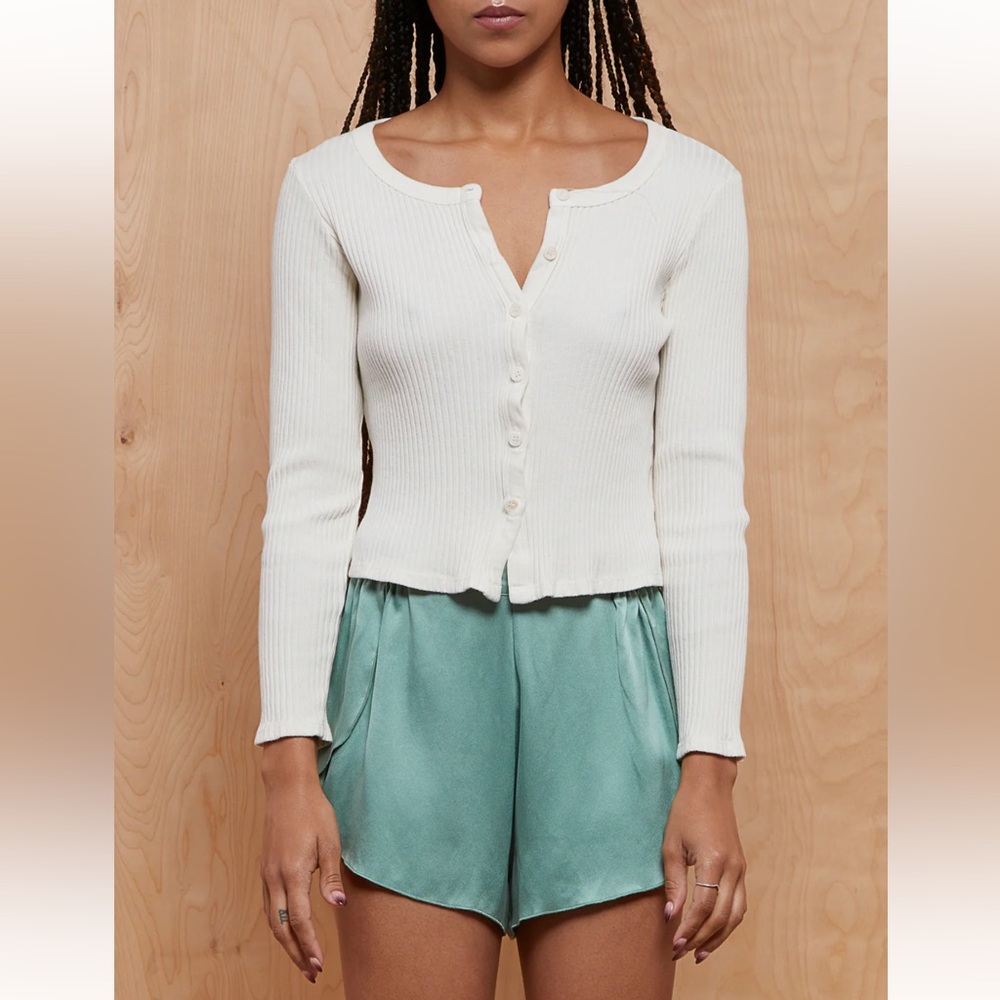 Lacausa Lucy ivory ribbed buttoned long sleeve top cardigan S